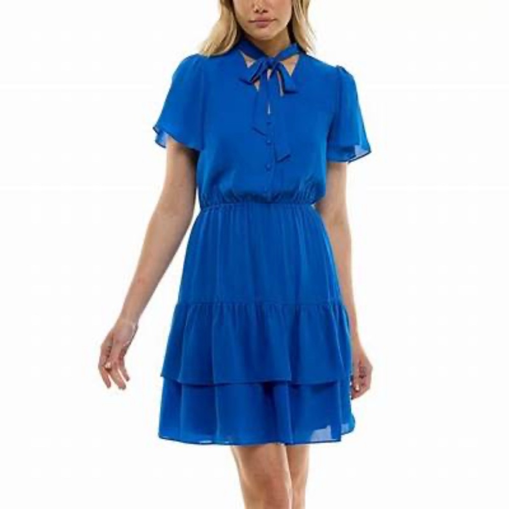 Nanette Lepore Flutter Sleeve Tie Neck Dress